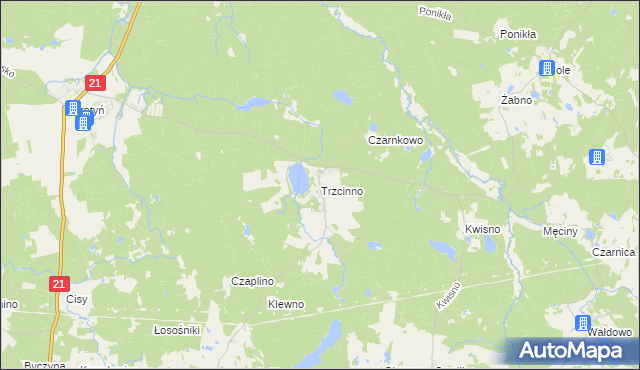 mapa Trzcinno gmina Miastko, Trzcinno gmina Miastko na mapie Targeo