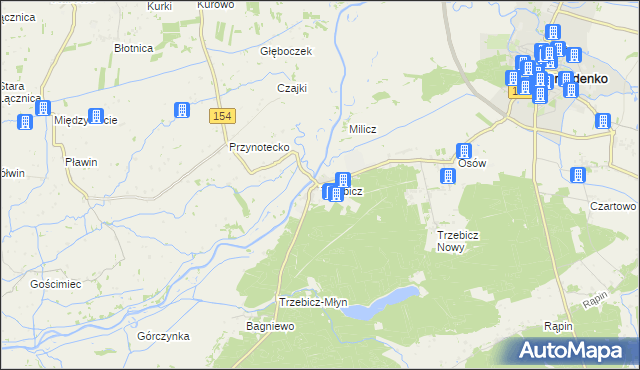 mapa Trzebicz gmina Drezdenko, Trzebicz gmina Drezdenko na mapie Targeo