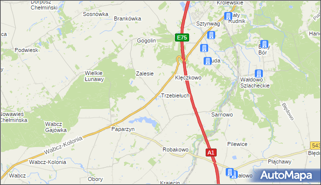 mapa Trzebiełuch, Trzebiełuch na mapie Targeo