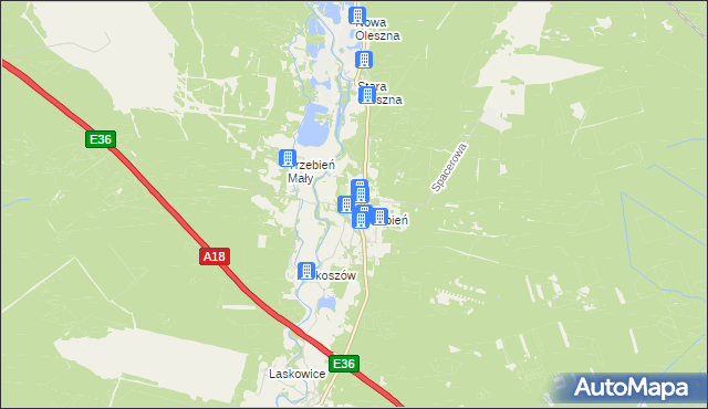 mapa Trzebień gmina Bolesławiec, Trzebień gmina Bolesławiec na mapie Targeo