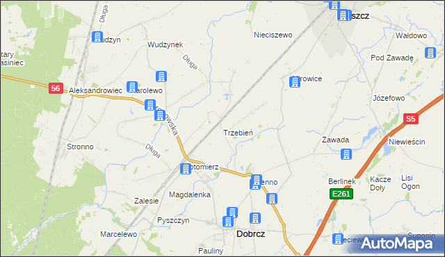 mapa Trzebień gmina Dobrcz, Trzebień gmina Dobrcz na mapie Targeo