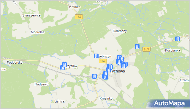 mapa Trzebiszyn gmina Tychowo, Trzebiszyn gmina Tychowo na mapie Targeo