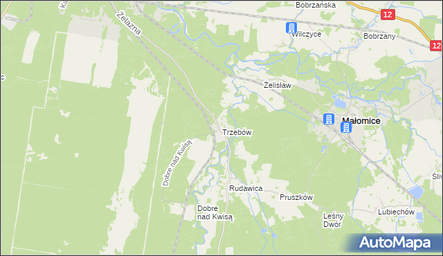 mapa Trzebów gmina Żagań, Trzebów gmina Żagań na mapie Targeo