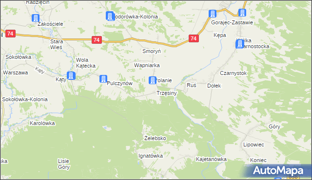 mapa Trzęsiny, Trzęsiny na mapie Targeo