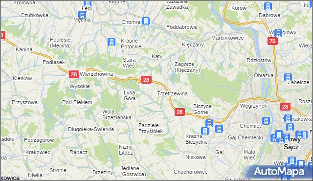 mapa Trzetrzewina, Trzetrzewina na mapie Targeo