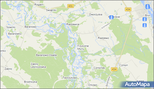 mapa Trzykolne Młyny, Trzykolne Młyny na mapie Targeo