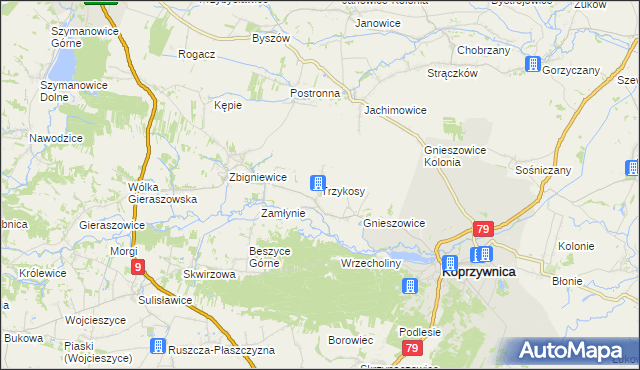 mapa Trzykosy, Trzykosy na mapie Targeo