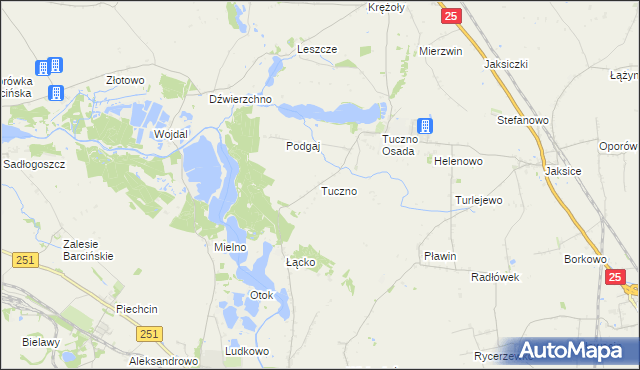 mapa Tuczno gmina Złotniki Kujawskie, Tuczno gmina Złotniki Kujawskie na mapie Targeo