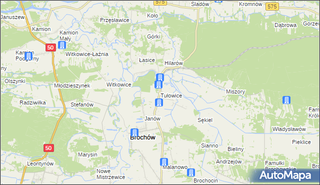 mapa Tułowice gmina Brochów, Tułowice gmina Brochów na mapie Targeo