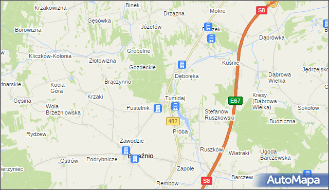 mapa Tumidaj gmina Brzeźnio, Tumidaj gmina Brzeźnio na mapie Targeo