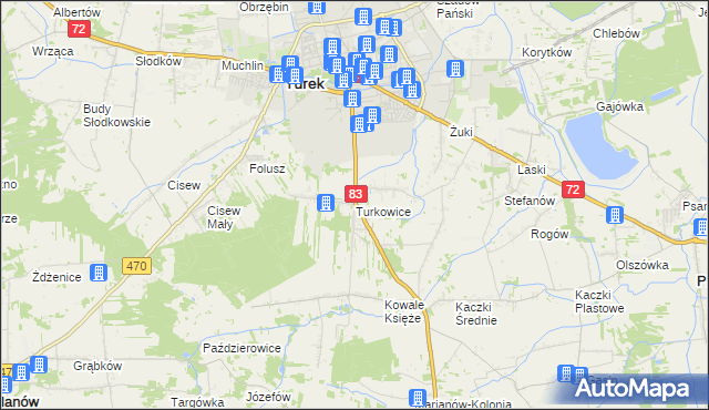 mapa Turkowice gmina Turek, Turkowice gmina Turek na mapie Targeo