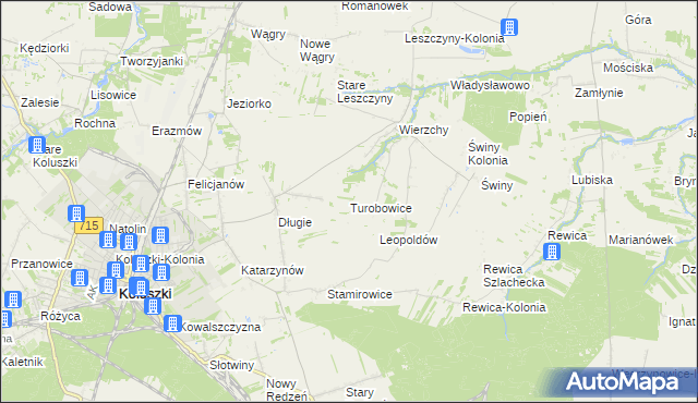 mapa Turobowice gmina Koluszki, Turobowice gmina Koluszki na mapie Targeo