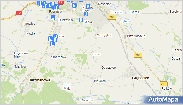 mapa Turów gmina Głogów, Turów gmina Głogów na mapie Targeo