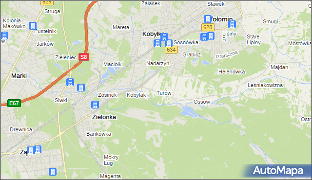 mapa Turów gmina Wołomin, Turów gmina Wołomin na mapie Targeo