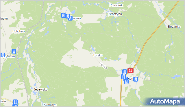 mapa Tursko gmina Miastko, Tursko gmina Miastko na mapie Targeo