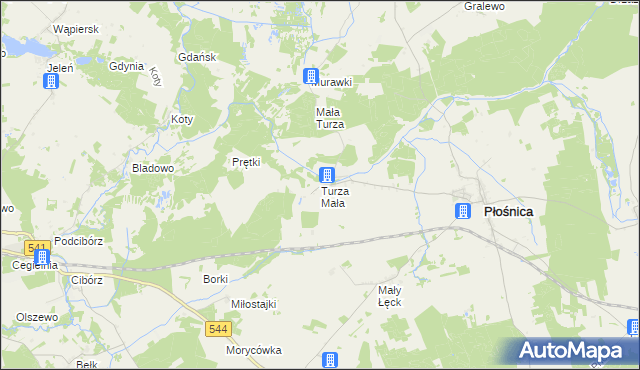 mapa Turza Mała gmina Płośnica, Turza Mała gmina Płośnica na mapie Targeo