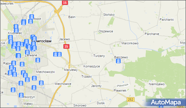 mapa Turzany gmina Inowrocław, Turzany gmina Inowrocław na mapie Targeo