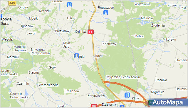 mapa Turze gmina Ostrzeszów, Turze gmina Ostrzeszów na mapie Targeo