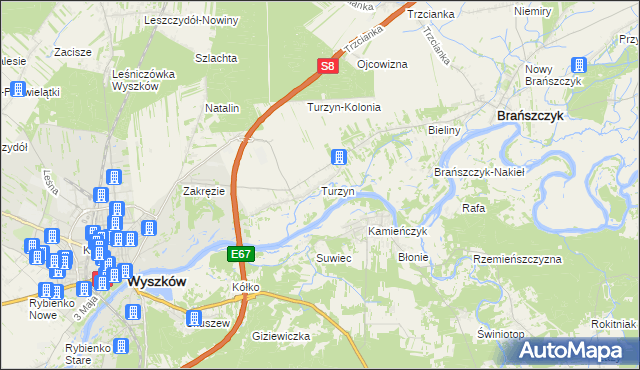 mapa Turzyn gmina Brańszczyk, Turzyn gmina Brańszczyk na mapie Targeo