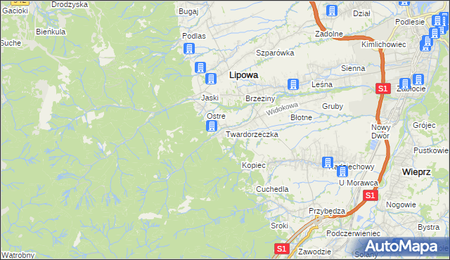 mapa Twardorzeczka, Twardorzeczka na mapie Targeo