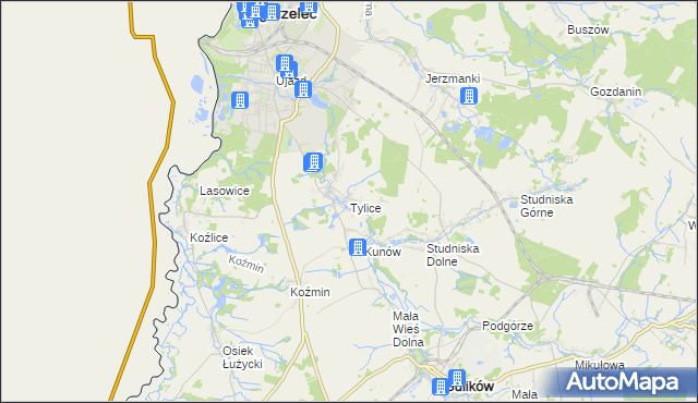 mapa Tylice gmina Zgorzelec, Tylice gmina Zgorzelec na mapie Targeo