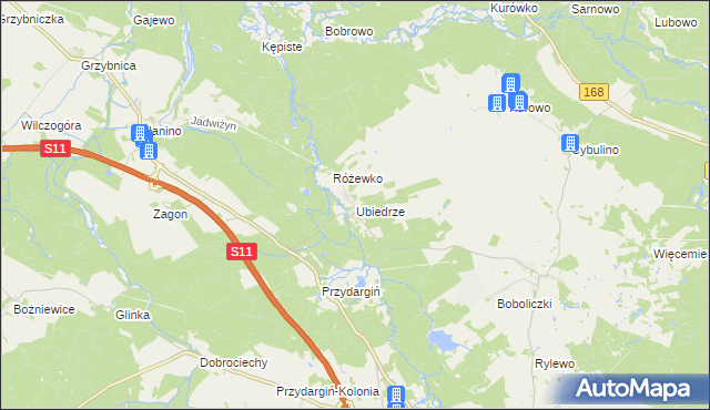 mapa Ubiedrze, Ubiedrze na mapie Targeo