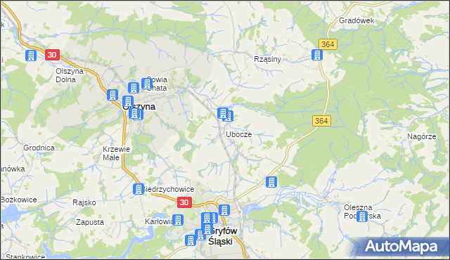 mapa Ubocze gmina Gryfów Śląski, Ubocze gmina Gryfów Śląski na mapie Targeo