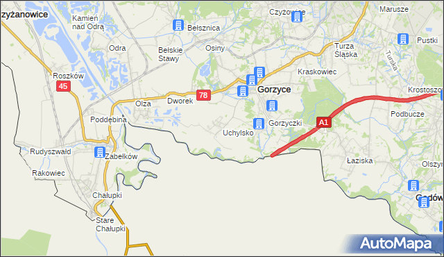 mapa Uchylsko, Uchylsko na mapie Targeo