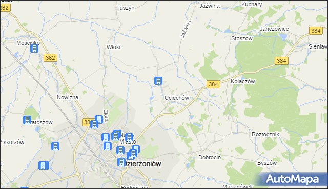 mapa Uciechów gmina Dzierżoniów, Uciechów gmina Dzierżoniów na mapie Targeo