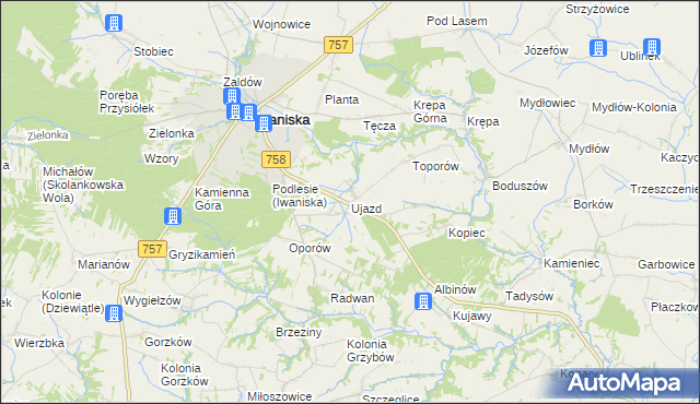 mapa Ujazd gmina Iwaniska, Ujazd gmina Iwaniska na mapie Targeo