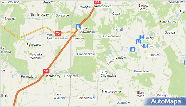 mapa Ulaski gmina Kowiesy, Ulaski gmina Kowiesy na mapie Targeo