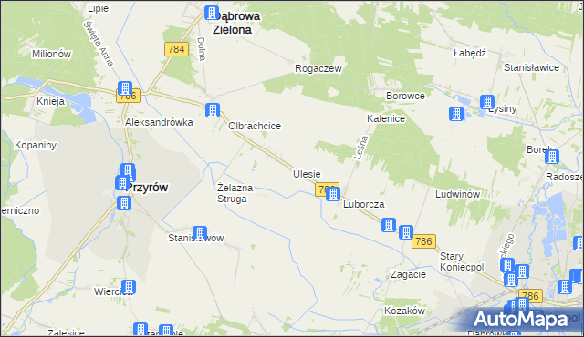 mapa Ulesie gmina Dąbrowa Zielona, Ulesie gmina Dąbrowa Zielona na mapie Targeo
