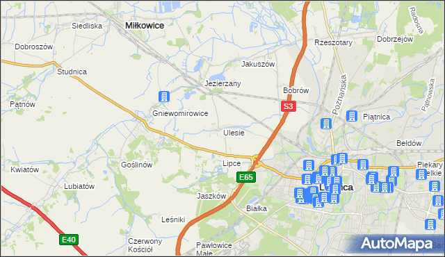 mapa Ulesie gmina Miłkowice, Ulesie gmina Miłkowice na mapie Targeo