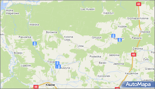 mapa Ulów gmina Klwów, Ulów gmina Klwów na mapie Targeo