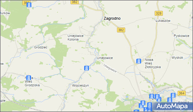 mapa Uniejowice, Uniejowice na mapie Targeo