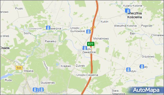 mapa Uniszki Zawadzkie, Uniszki Zawadzkie na mapie Targeo