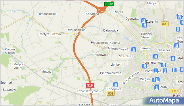 mapa Uniszowice, Uniszowice na mapie Targeo