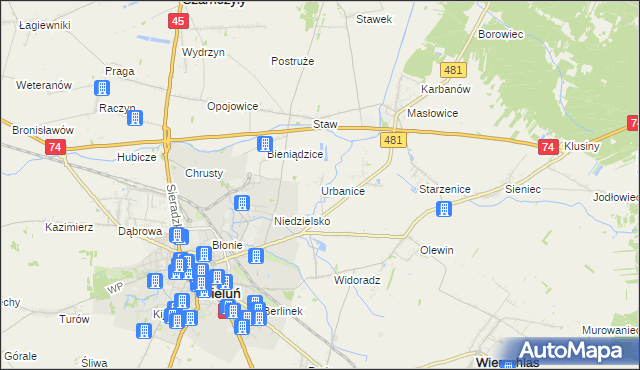 mapa Urbanice, Urbanice na mapie Targeo