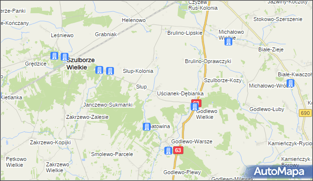 mapa Uścianek-Dębianka, Uścianek-Dębianka na mapie Targeo