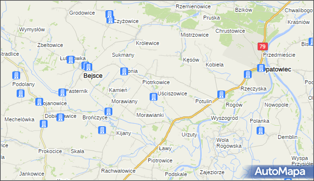 mapa Uściszowice, Uściszowice na mapie Targeo