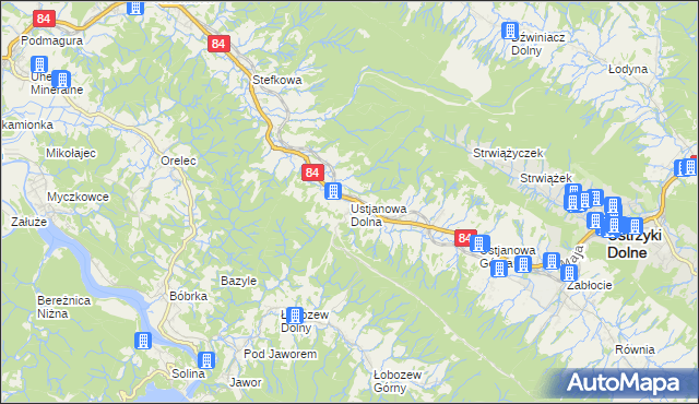 mapa Ustjanowa Dolna, Ustjanowa Dolna na mapie Targeo