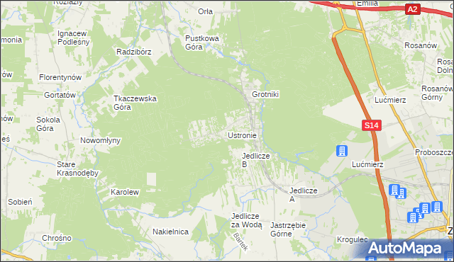 mapa Ustronie gmina Zgierz, Ustronie gmina Zgierz na mapie Targeo