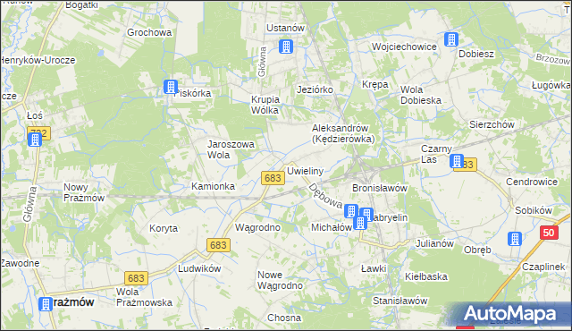 mapa Uwieliny, Uwieliny na mapie Targeo