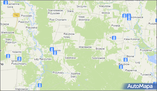 mapa Wacławów gmina Aleksandrów, Wacławów gmina Aleksandrów na mapie Targeo