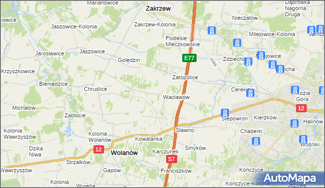 mapa Wacławów gmina Wolanów, Wacławów gmina Wolanów na mapie Targeo