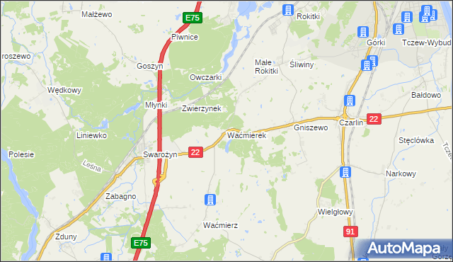 mapa Waćmierek, Waćmierek na mapie Targeo