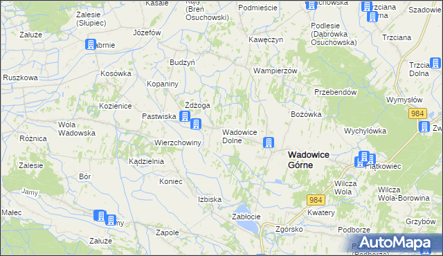 mapa Wadowice Dolne, Wadowice Dolne na mapie Targeo