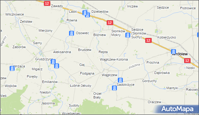 mapa Wągłczew-Kolonia, Wągłczew-Kolonia na mapie Targeo