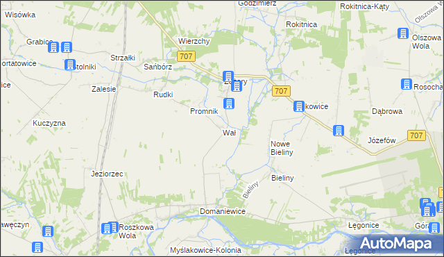 mapa Wał gmina Nowe Miasto nad Pilicą, Wał gmina Nowe Miasto nad Pilicą na mapie Targeo