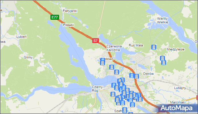 mapa Wałdowo gmina Ostróda, Wałdowo gmina Ostróda na mapie Targeo